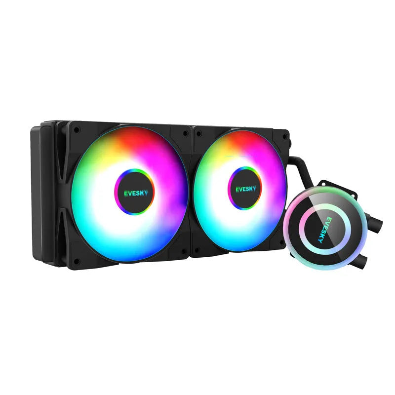 CPU radiator cooler with RGB lighting for gaming PC, available in multiple sizes including 120mm, 240mm, and 360mm