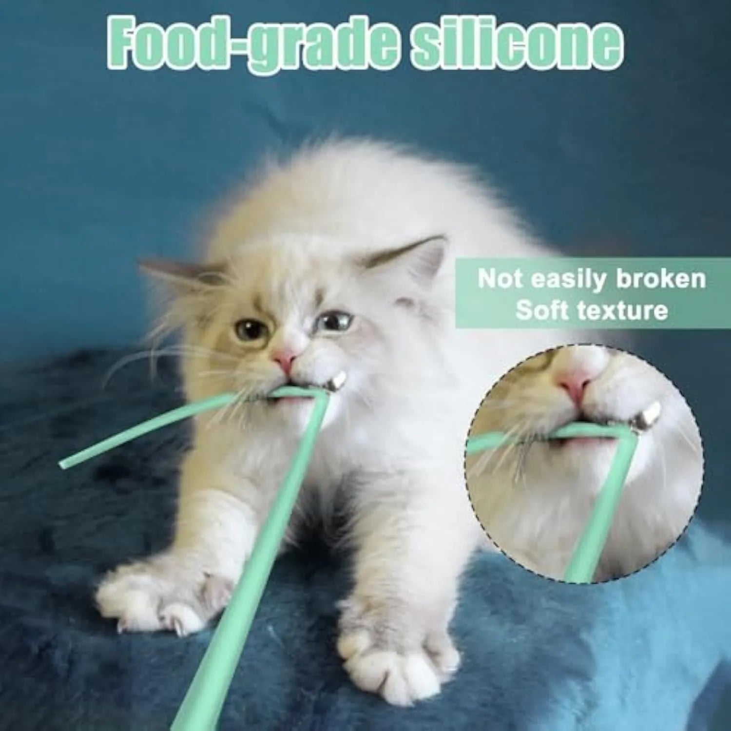 Green electronic cat wand toy with swinging silicone tails for indoor feline play
