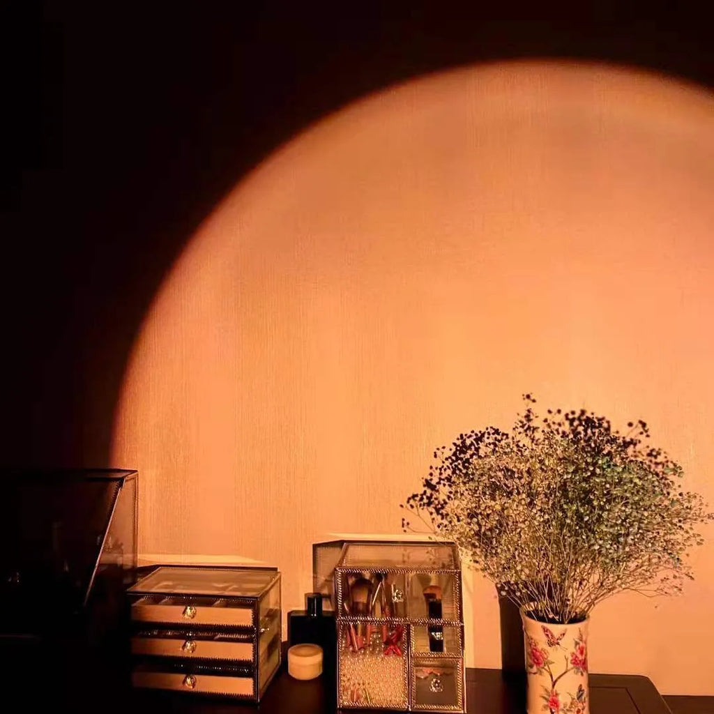 USB rechargeable rainbow sunset projection lamp with push-button control