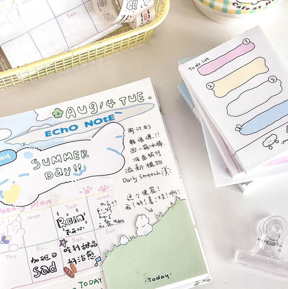 Cartoon hand account collage sticky note notepad showing multiple size options and design variations