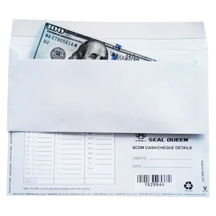 Blue confidential security envelope with self-adhesive tamper-evident seal showing 105x240mm dimensions