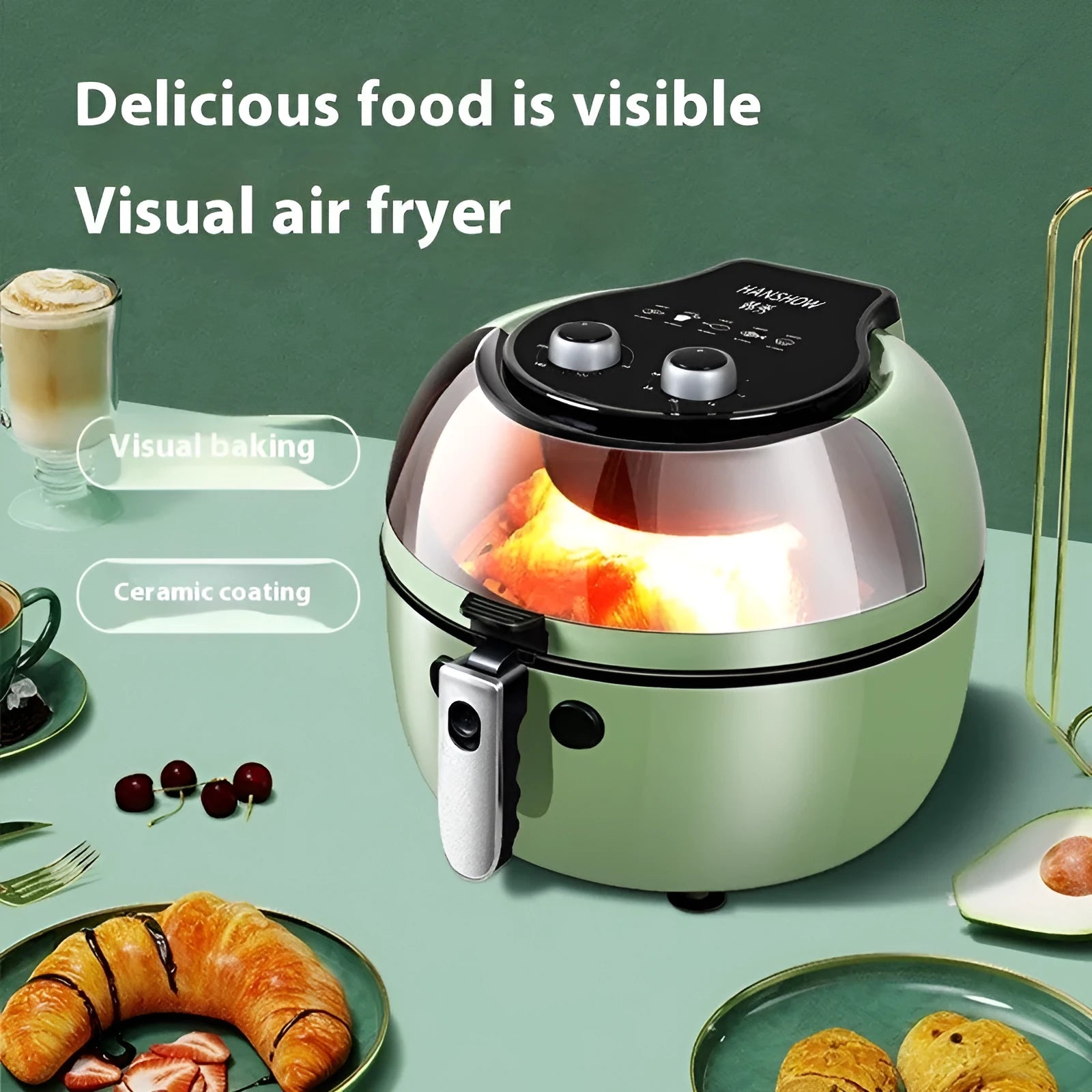 8-litre capacity air fryer oven with viewing window and mechanical button controls