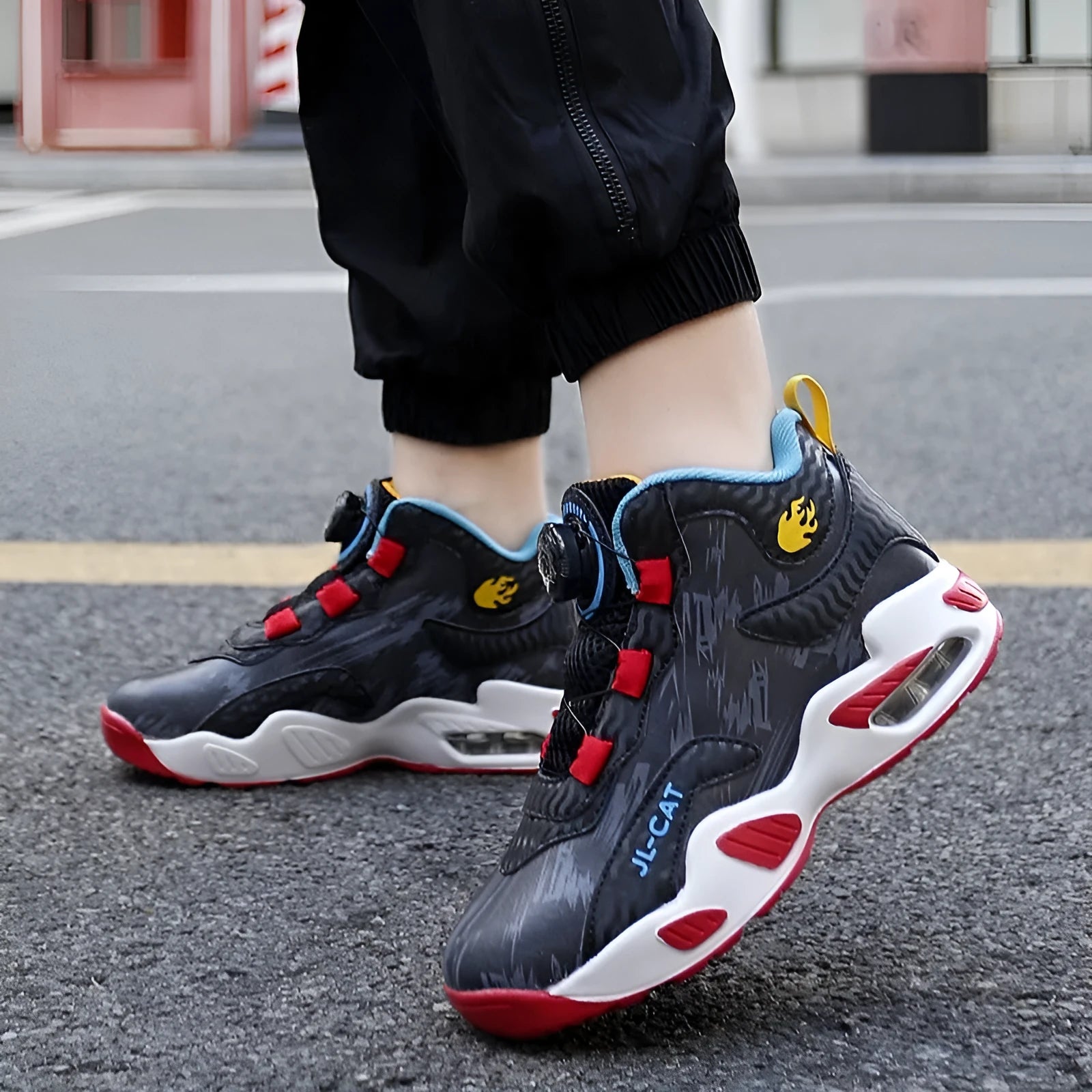 Children's rotating button basketball shoes in multiple colours with waterproof design
