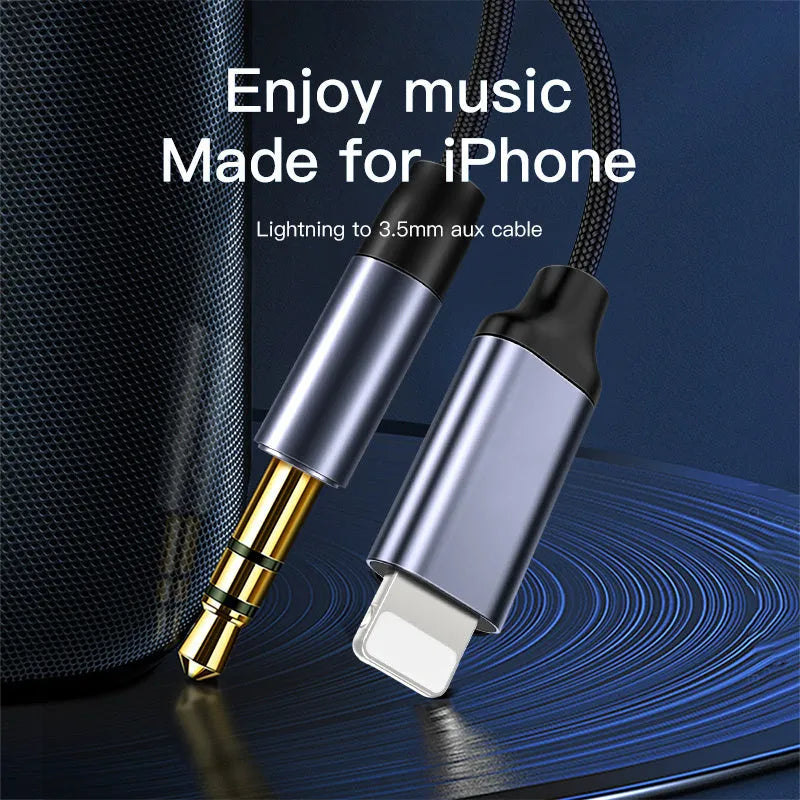 Silver nylon braided audio cable with 3.5mm connectors in three length options