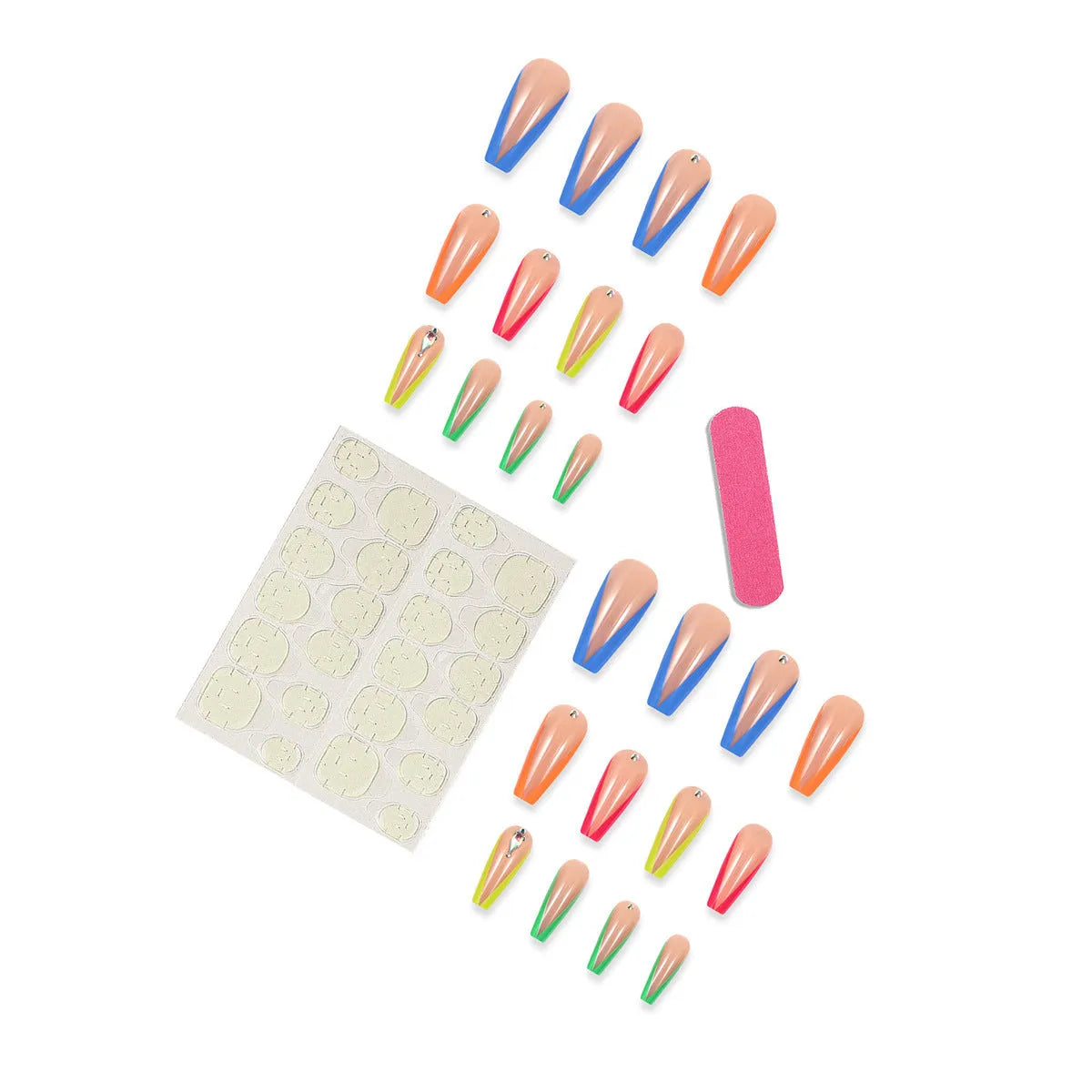 Detachable false nail tips with diamond colour French finish and love heart patterns