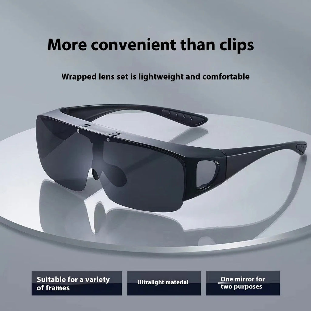 Polarised sports sunglasses with myopia correction in a sporty frame, shown with multiple lens colour options.