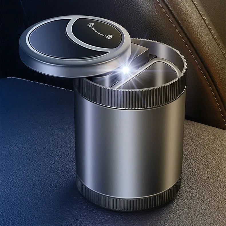 Automatic sensing ashtray in Deep Sky Grey colour with USB cable for car, home, or office use.