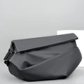 Men's grey PU crossbody bag with shoulder strap showing internal organisation compartments