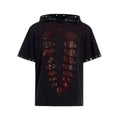 Black hooded men's t-shirt with sequin detailing in loose-fitting short-sleeve design