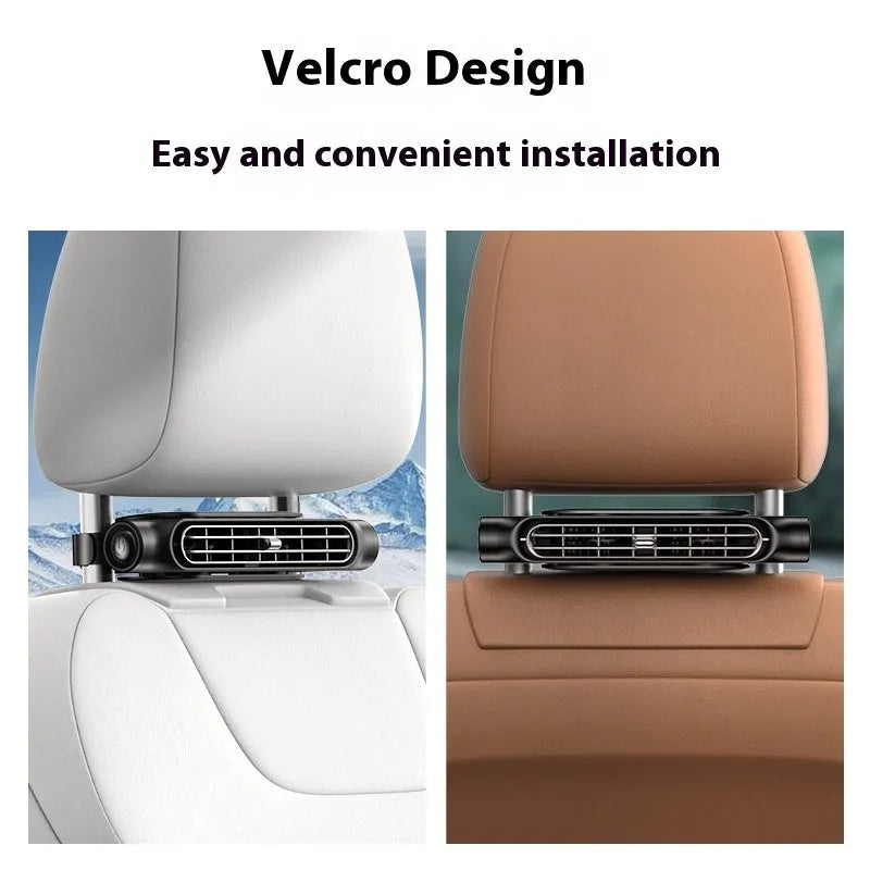 CF03 beige USB car fan with brushless motor and velcro mount on vehicle dashboard