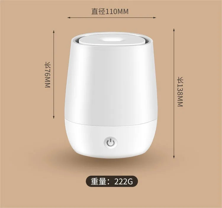 White USB aroma diffuser with simulated flame effect showing 138mm length