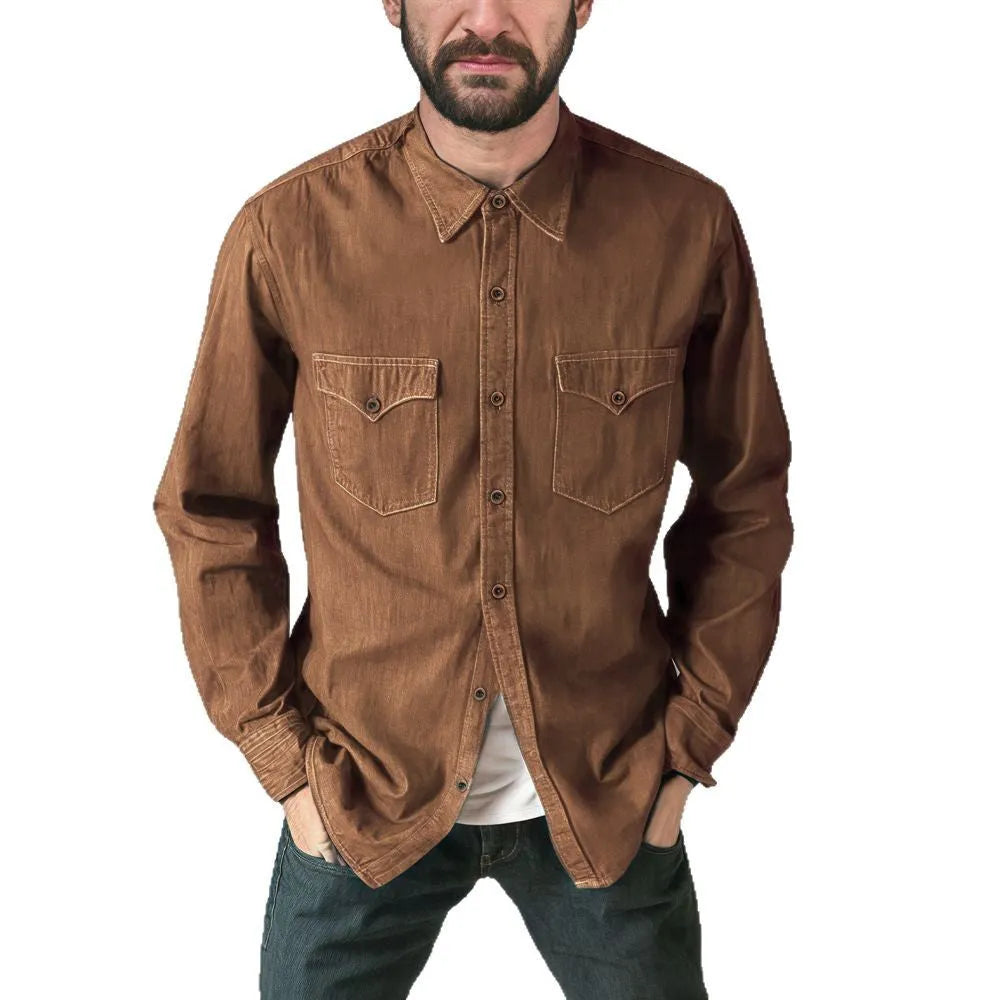 Denim cardigan coat in regular fit shown in khaki, black, blue, and grey colour options.