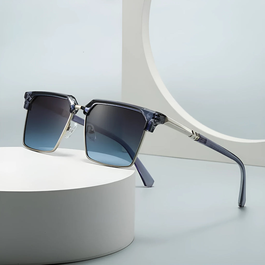 Men's square box-style sunglasses with plastic frame in six colour variations