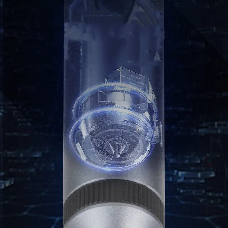 Precision electric screwdriver with aluminium handle showing length and compact design