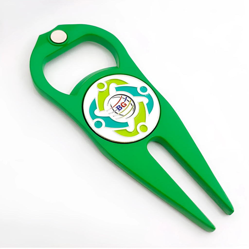 Black green silver zinc alloy golf ball yoke bottle opener tool with ball marking and opening functions