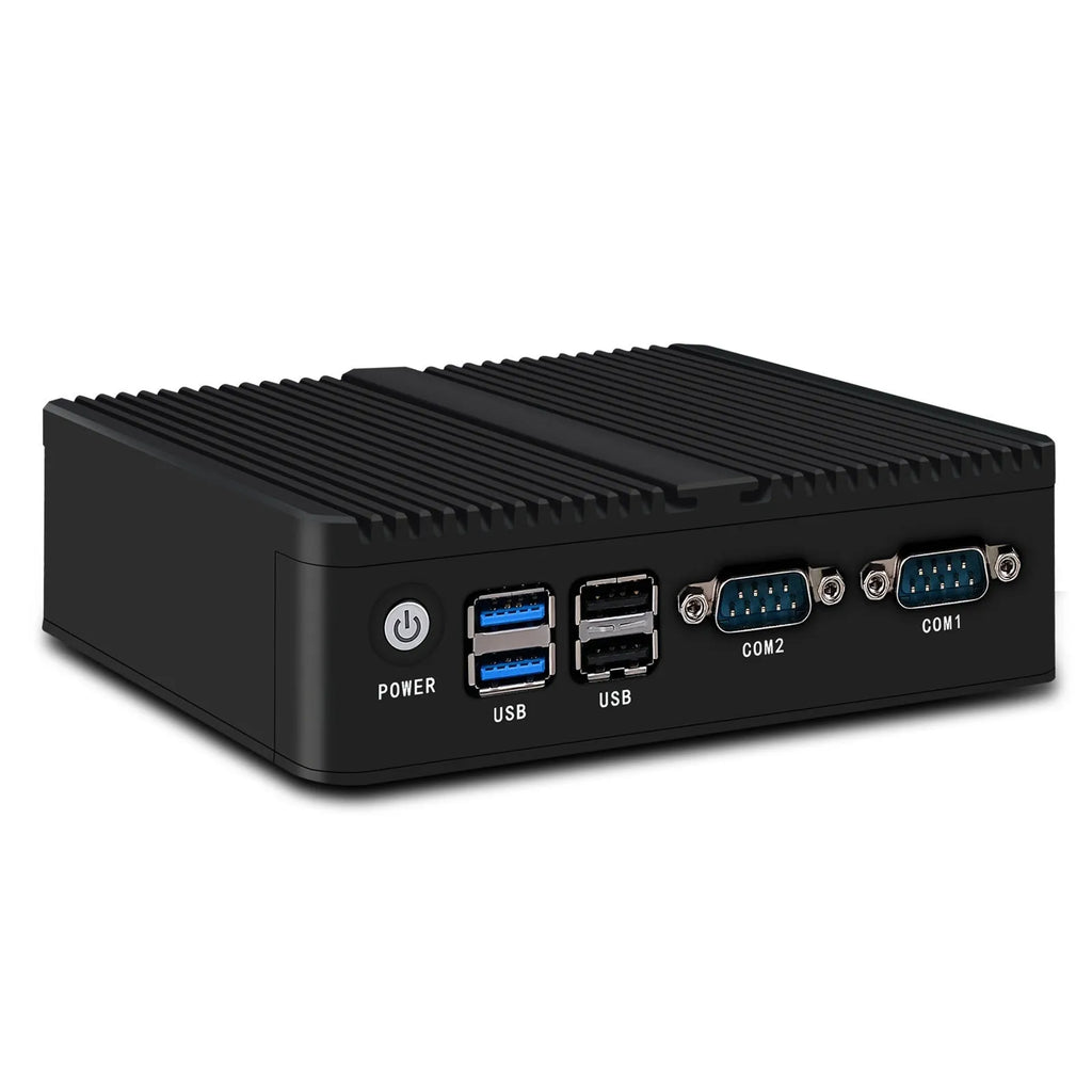 Industrial control quad-core fanless mini-host computer with compact aluminium chassis