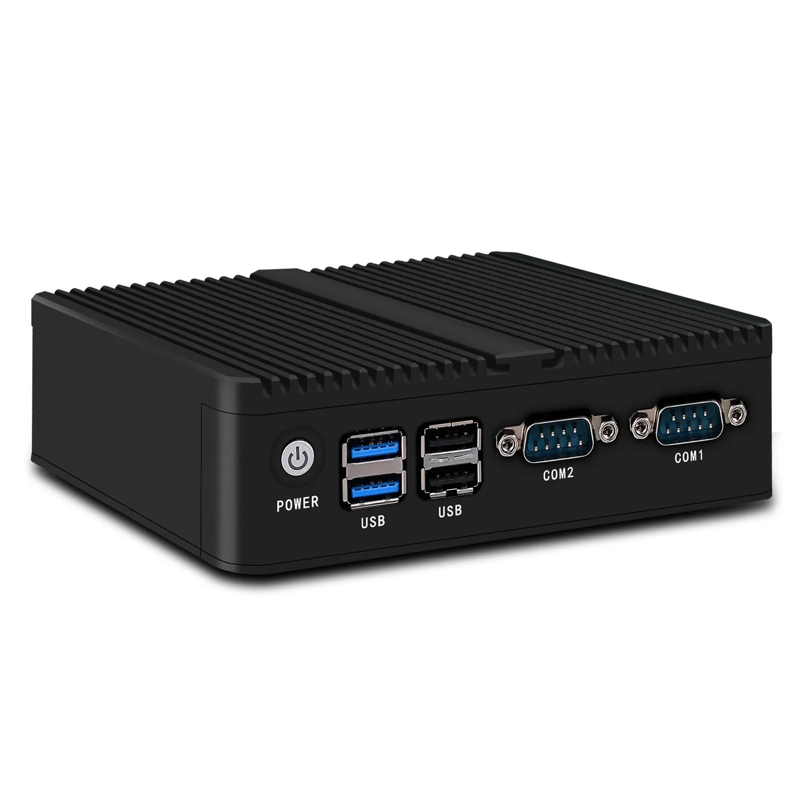 Industrial control quad-core fanless mini-host computer with compact aluminium chassis