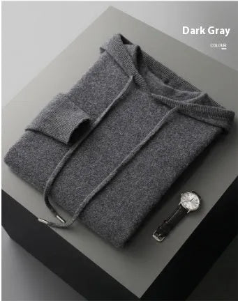 Men's grey hooded cashmere sweater and trousers set for winter casual wear