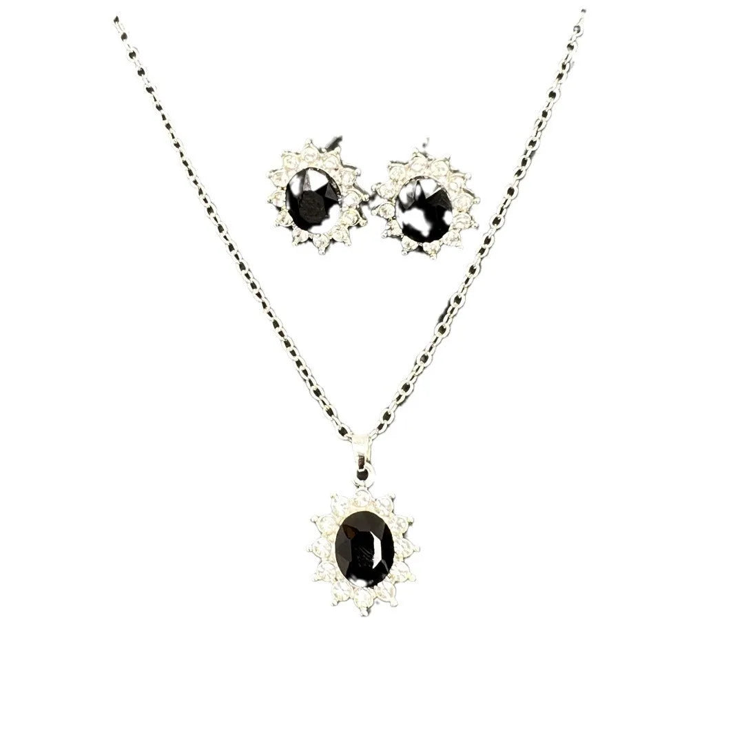 Sunflower zircon ear stud and necklace set in alloy with six colour options