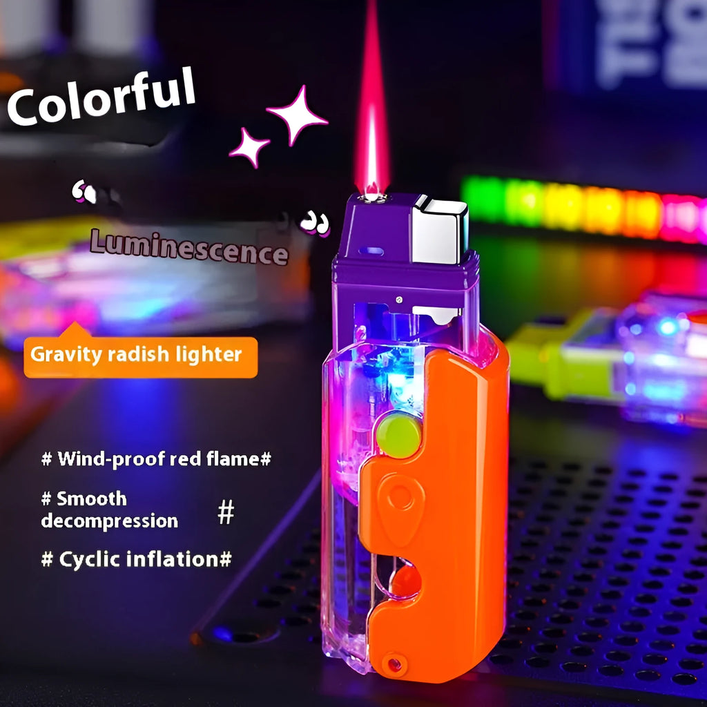 Colorful luminous radish shaped plastic lighter with wind resistant flame in green orange and purple options