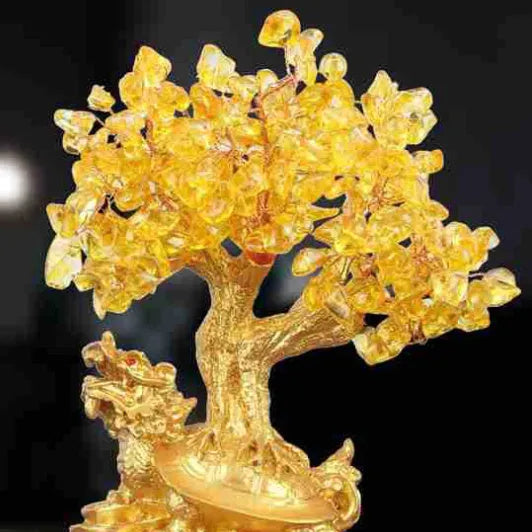 Citrine coloured resin Chinese style ornament of a small water turtle with a money tree.