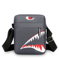 Men's small black crossbody bag with animal print pattern and multiple compartments
