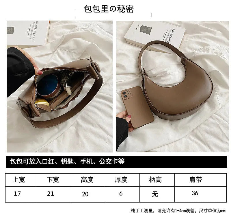 Retro dumpling-shaped women's shoulder bag in PU leather, showing sandwich pocket and cream yellow colour