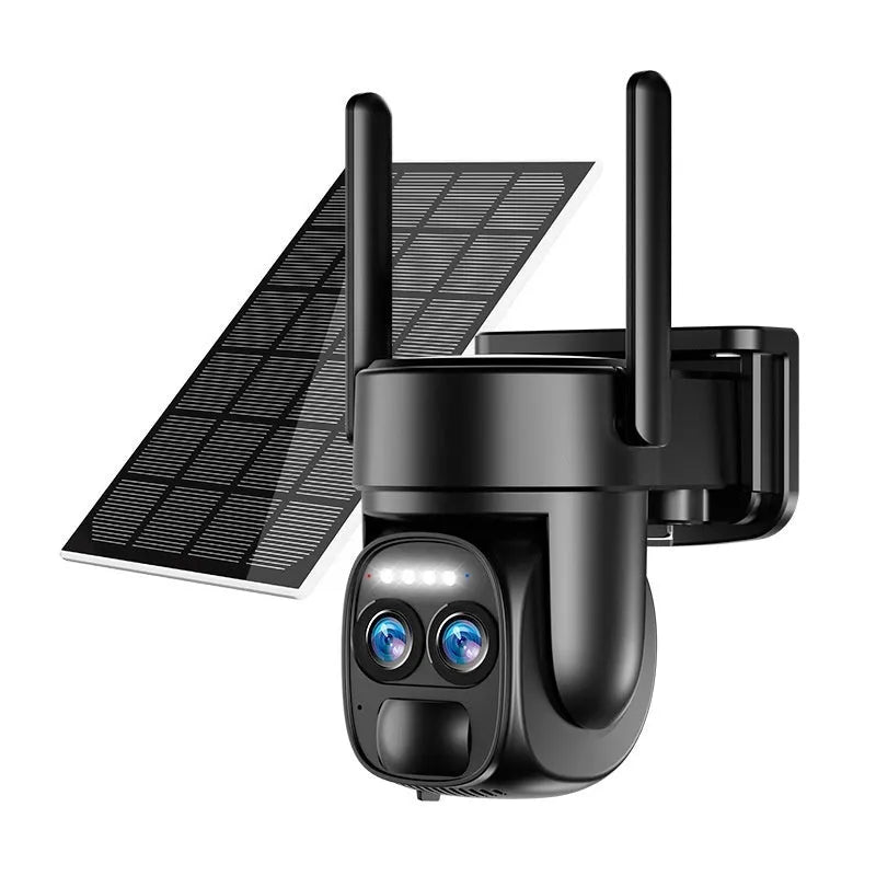 Solar-powered surveillance camera with 8x zoom lens for outdoor security