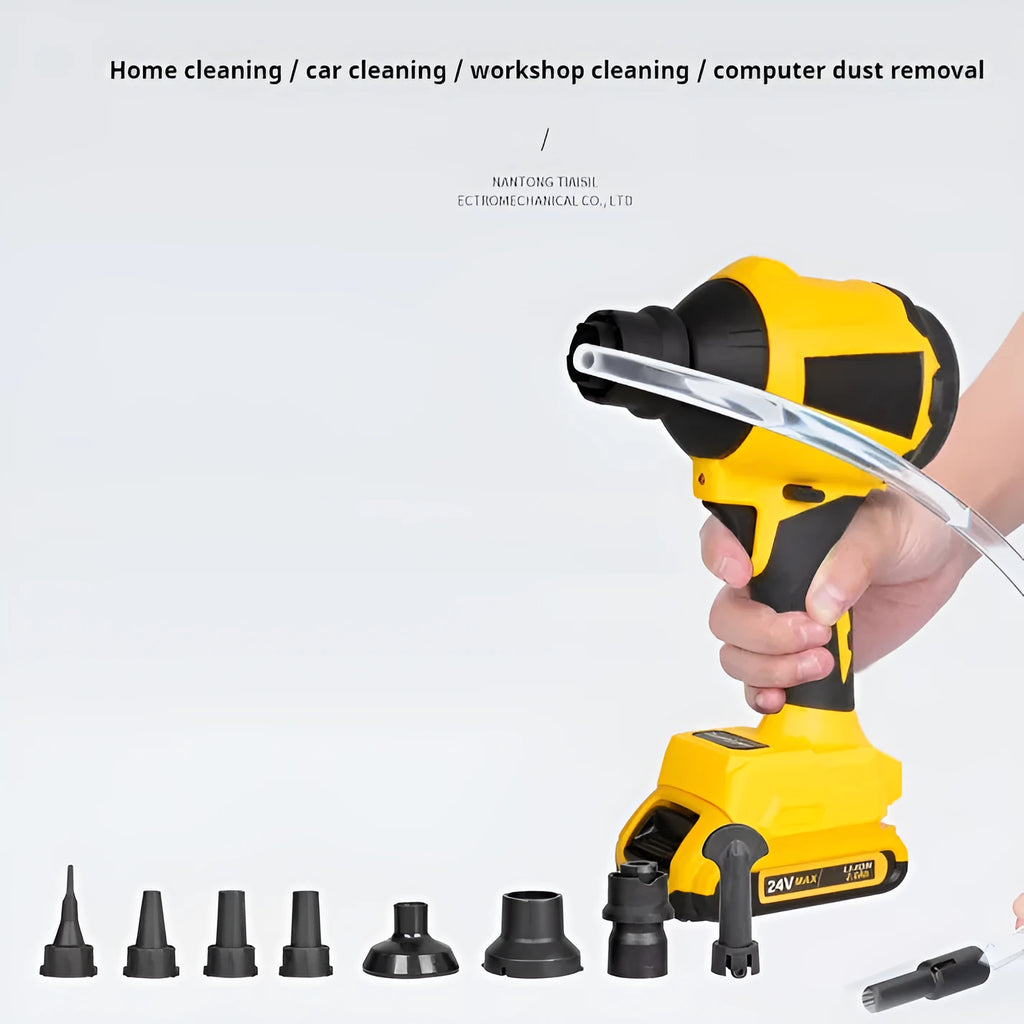 Yellow cordless dust gun with 680W power and lithium battery for office cleaning