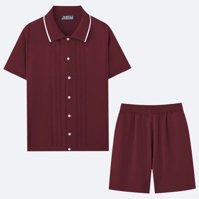 Business casual two-piece set with short sleeve top and shorts in Tencel viscose fabric