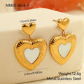 Women's heart-shaped fritillary earrings in stainless steel with white electroplated finish and gold details