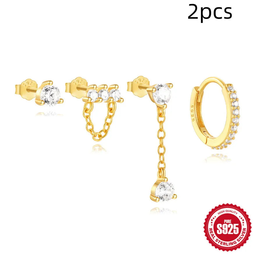 S925 sterling silver women's earrings with a geometric clover petal design in an electroplated gold colour.