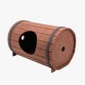 Assembled wine barrel shaped cat bed made from polyester fibre felt board with binding straps