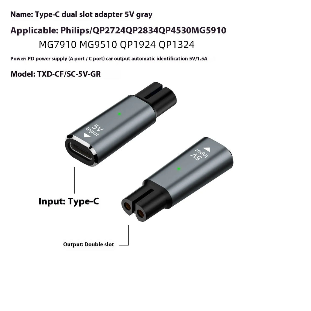 Black USB-C charging adapter for electric shavers with aluminum alloy construction