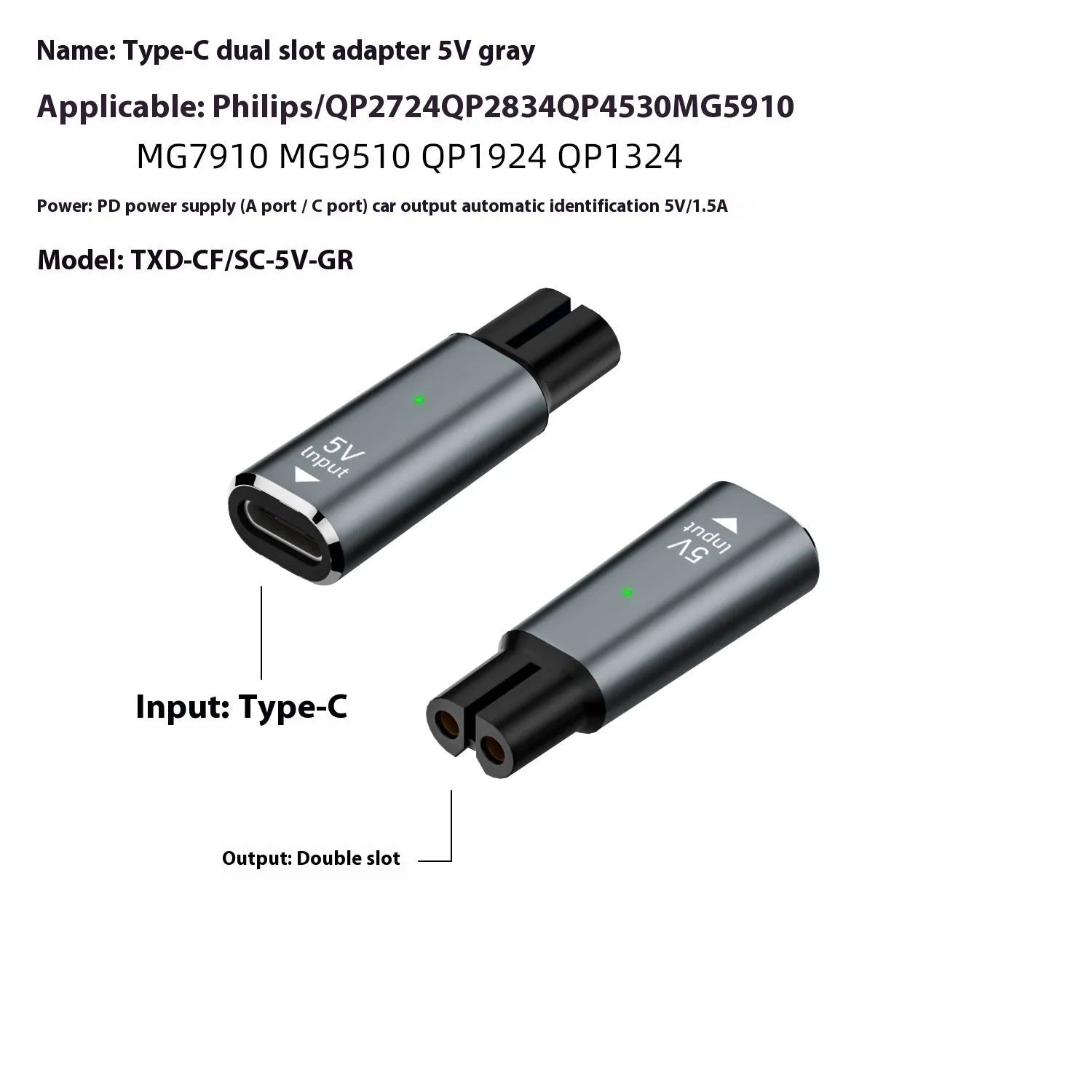 Black USB-C charging adapter for electric shavers with aluminum alloy construction