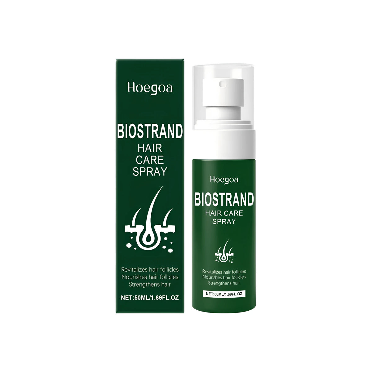 50ml bottle of hair care spray with natural ingredients including ginger and rosemary oil.