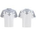 Men's cotton short sleeve shirt with burnt flower pattern featuring three-dimensional stitching embroidery and rhinestone detailing