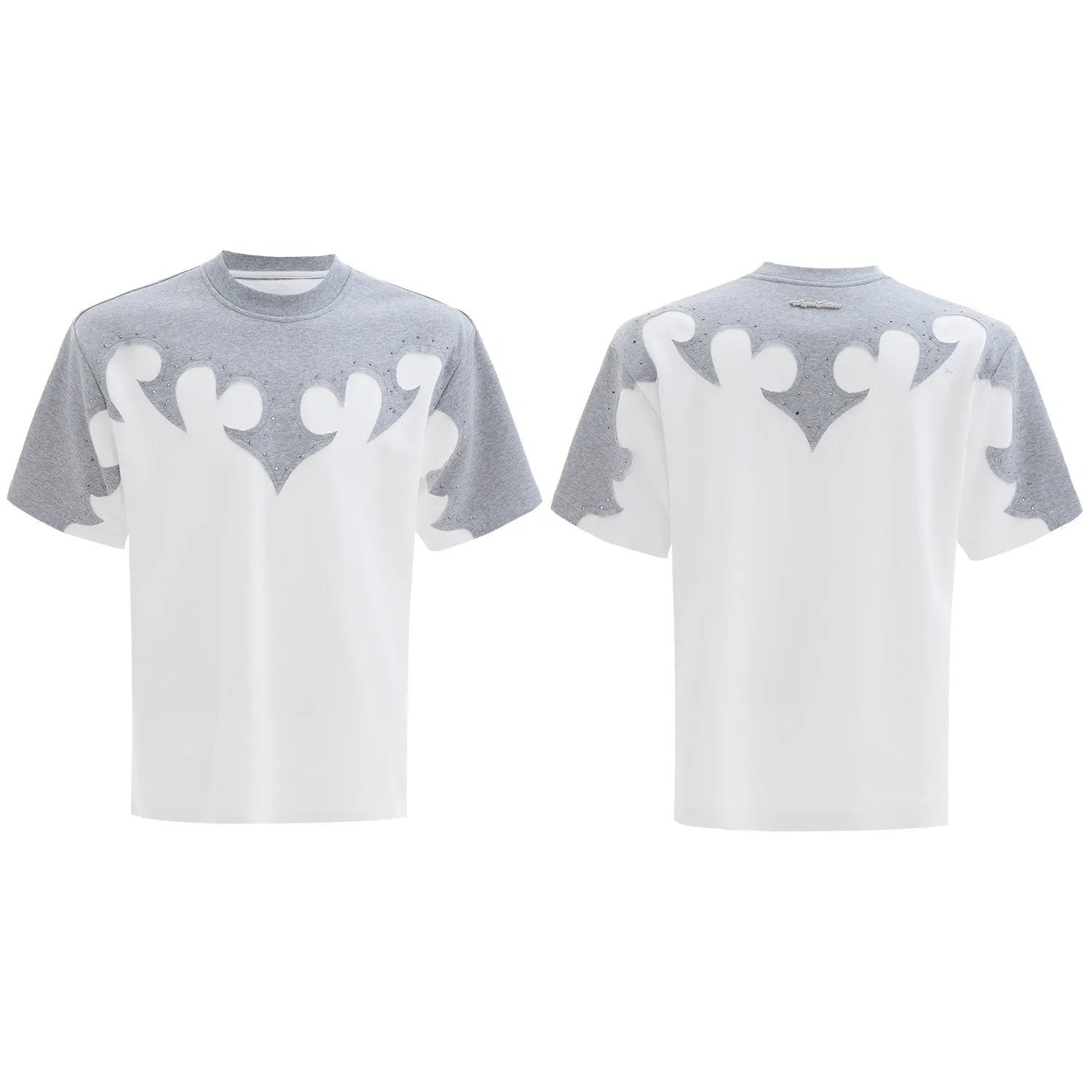 Men's cotton short sleeve shirt with burnt flower pattern featuring three-dimensional stitching embroidery and rhinestone detailing