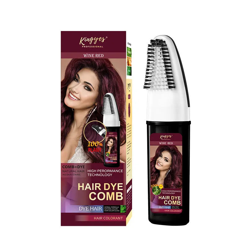 Hair dye kit with comb applicator and three 200ml bottles in brown, wine red, and dark brown shades