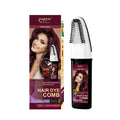 Hair dye kit with comb applicator and three 200ml bottles in brown, wine red, and dark brown shades