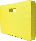 Blue EVA foam garden kneeler and seat cushion on grass, showing its size and thickness.