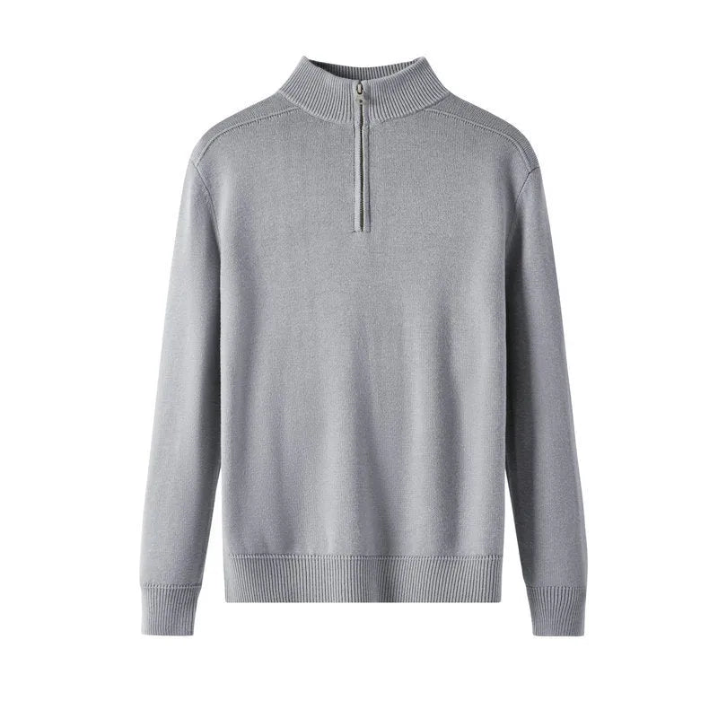 Men's slim-fit wool pullover sweater in a stone sand colour, showing long sleeves and casual style.