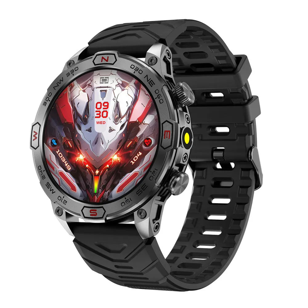 Sports smart watch with AMOLED screen on silicone strap showing fitness metrics
