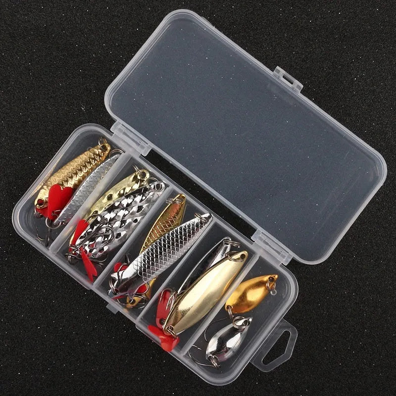 Box of gold and silver metal sequins for false bait fishing lures