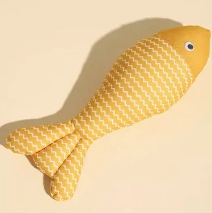 Catnip-stuffed fish toy for cats in blue, red, or yellow colours