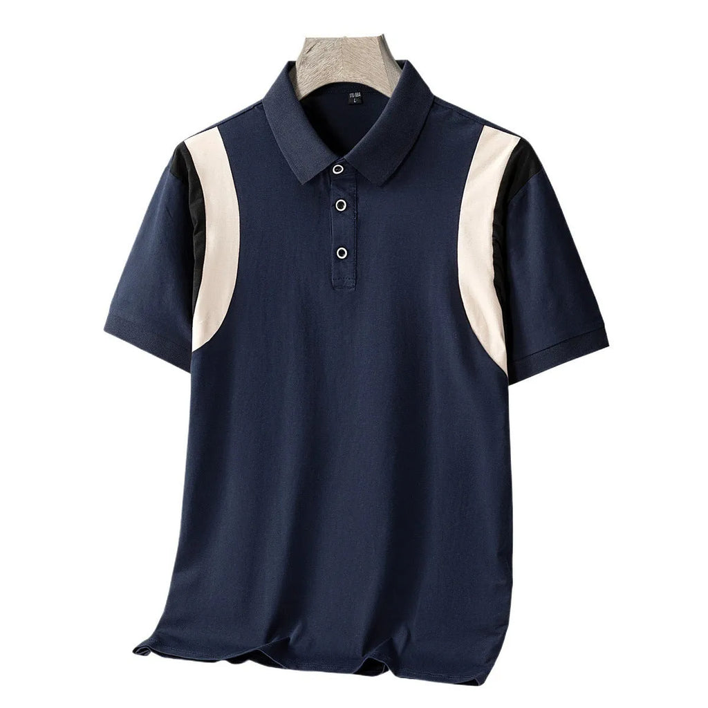Men's striped business lapel short-sleeve T-shirt in Korean loose style for summer
