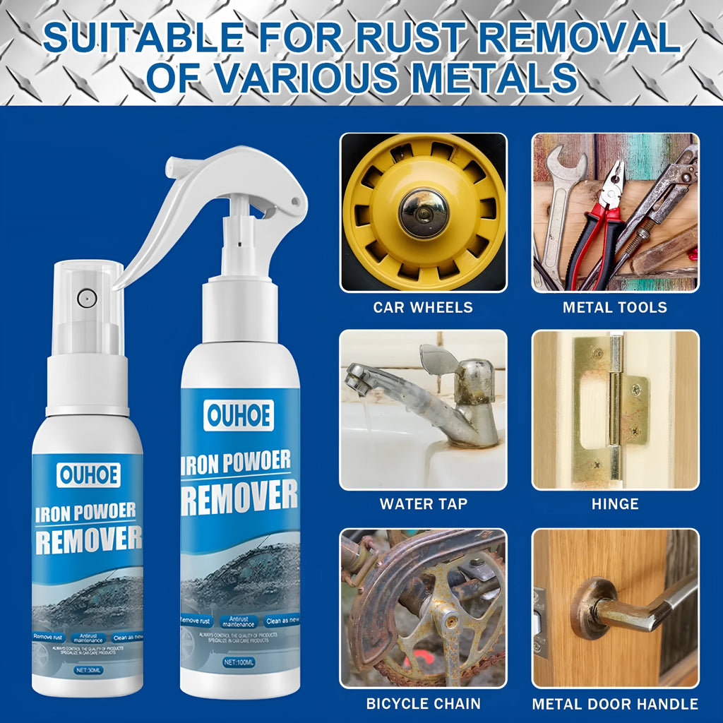 Automotive rust treatment spray bottle with sponge and towel applicator options for car bodywork maintenance