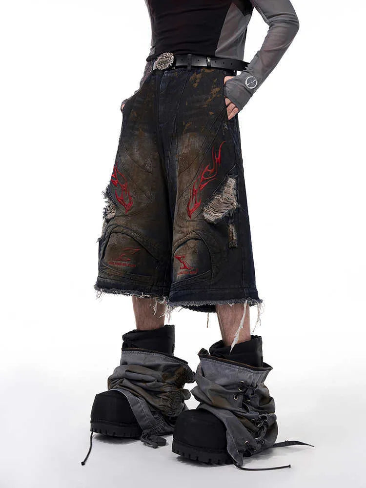 Men's wide-leg retro jeans with detachable trouser legs in denim