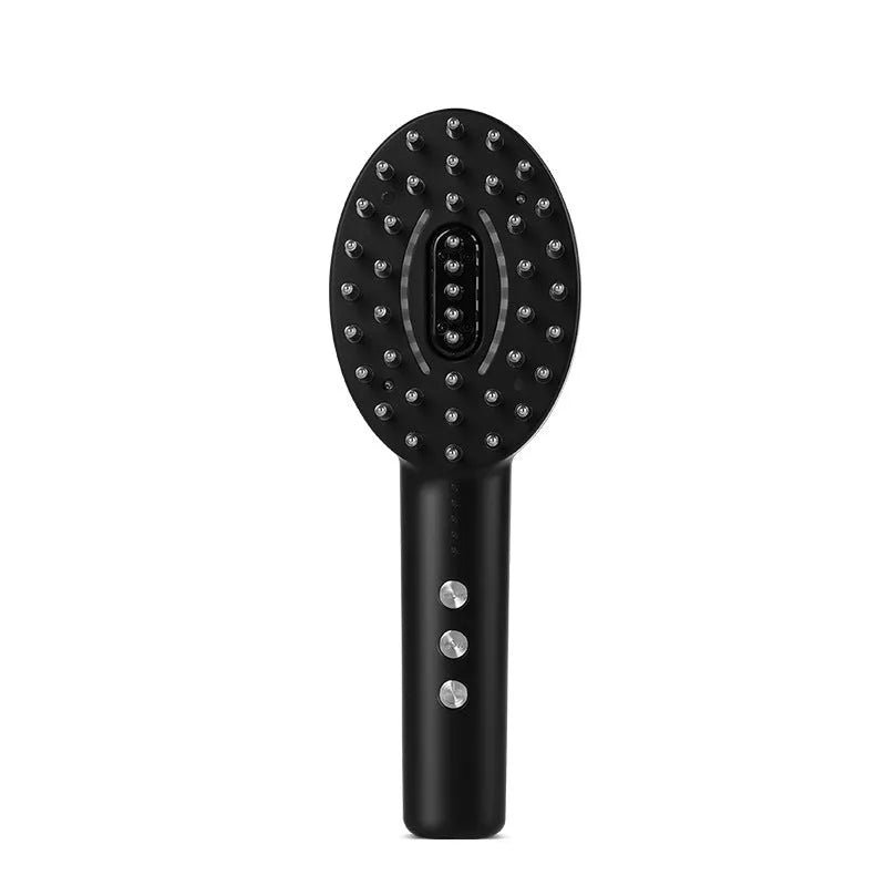 Black scalp medicine supplying device with vibration massage function for scalp soothing.