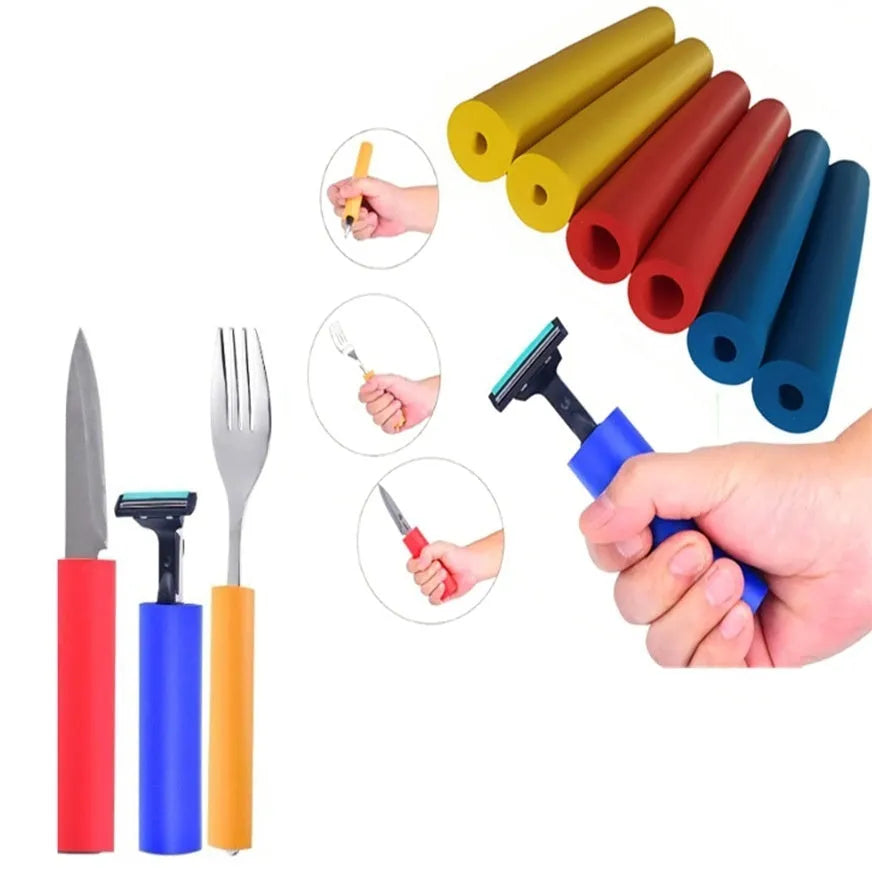 Pack of black rubber auxiliary grip hose sleeves for tableware and pen handles